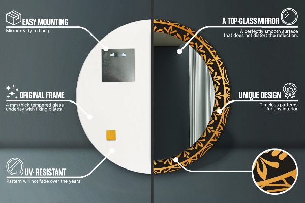 Miroir rond avec décoration Mandala doré