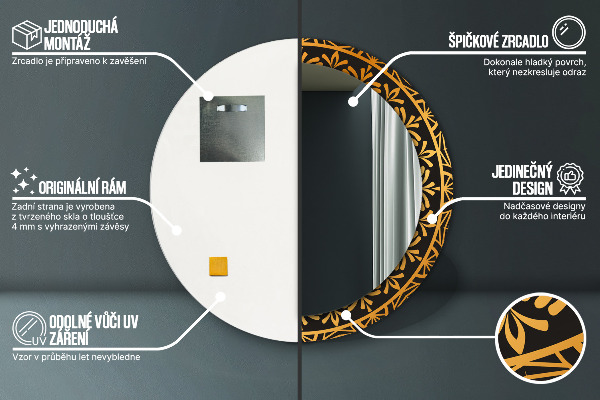 Miroir rond avec décoration Mandala doré