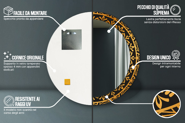 Miroir rond avec décoration Mandala doré