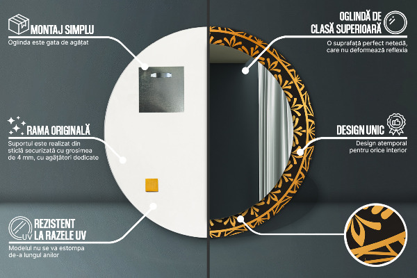 Miroir rond avec décoration Mandala doré
