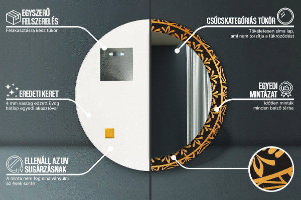 Miroir rond avec décoration Mandala doré