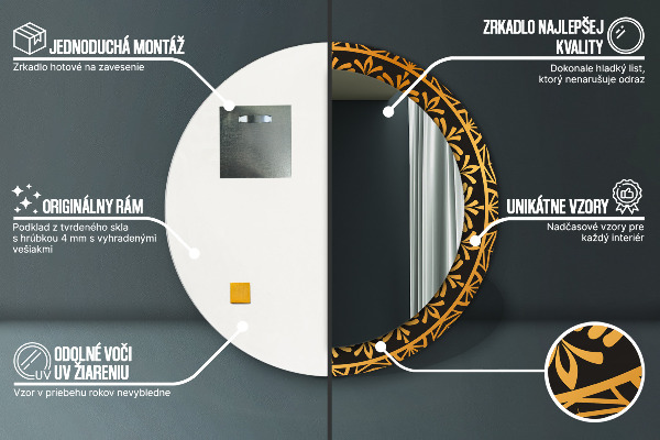 Miroir rond avec décoration Mandala doré