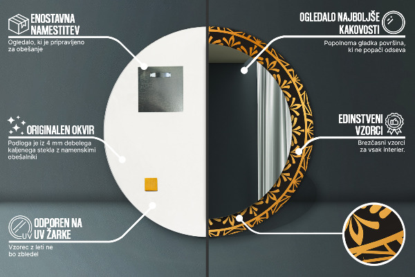 Miroir rond avec décoration Mandala doré