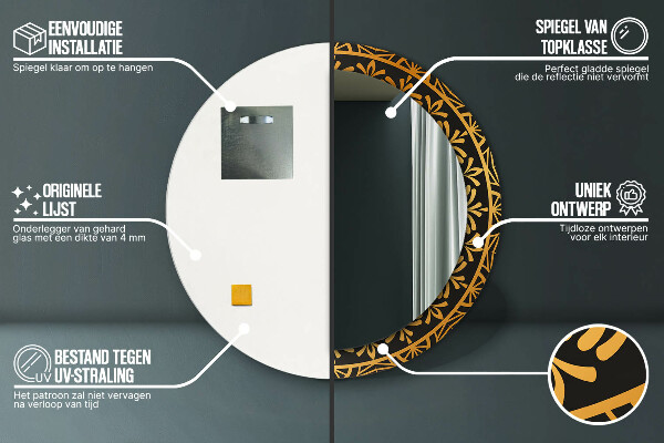 Miroir rond avec décoration Mandala doré