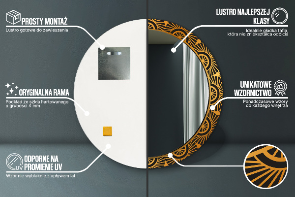 Miroir rond avec décoration Mandala doré