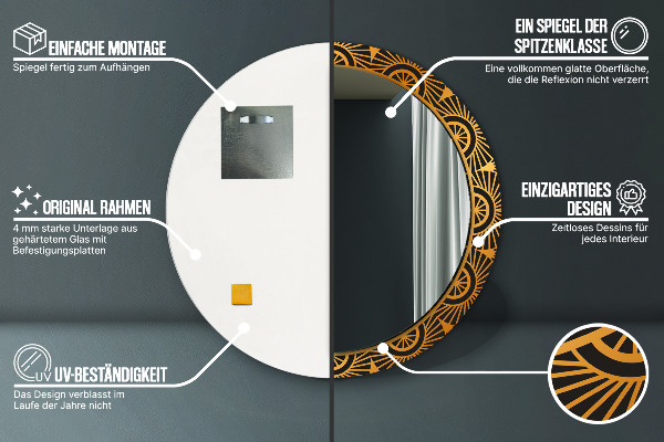 Miroir rond avec décoration Mandala doré