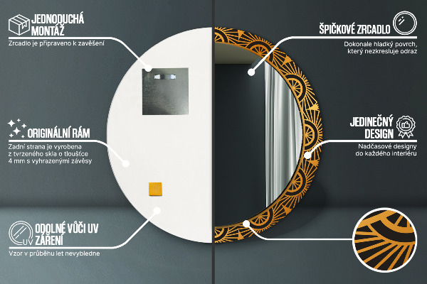 Miroir rond avec décoration Mandala doré