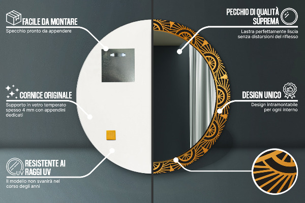 Miroir rond avec décoration Mandala doré