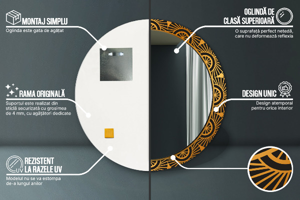 Miroir rond avec décoration Mandala doré