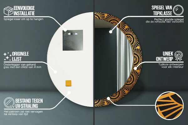 Miroir rond avec décoration Mandala doré