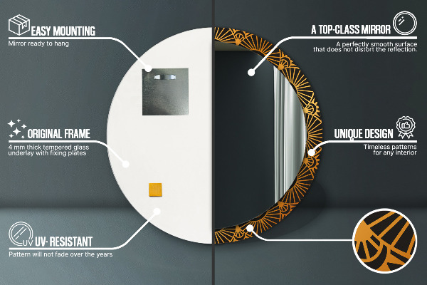 Miroir rond avec décoration Mandala doré