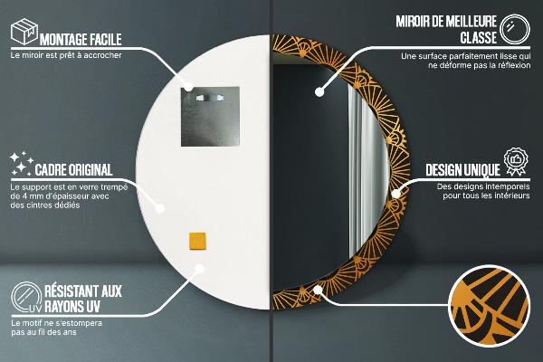 Miroir rond avec décoration Mandala doré