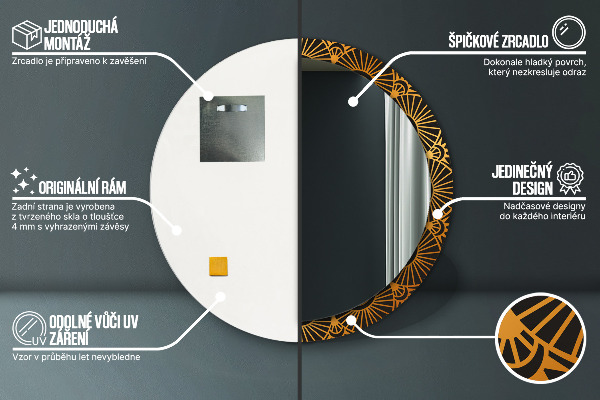 Miroir rond avec décoration Mandala doré