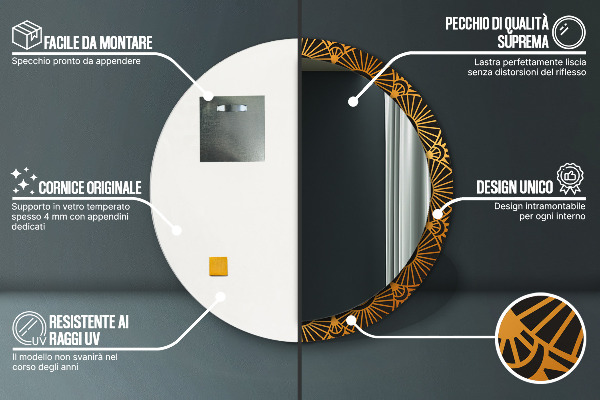 Miroir rond avec décoration Mandala doré