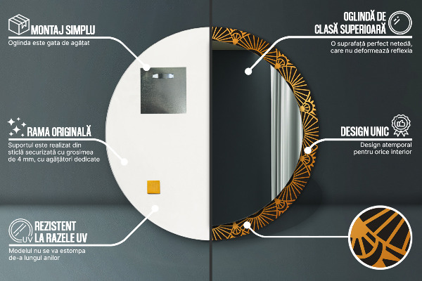 Miroir rond avec décoration Mandala doré
