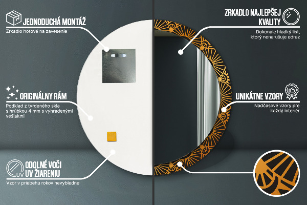 Miroir rond avec décoration Mandala doré