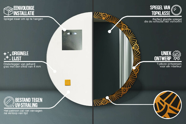 Miroir rond avec décoration Mandala doré