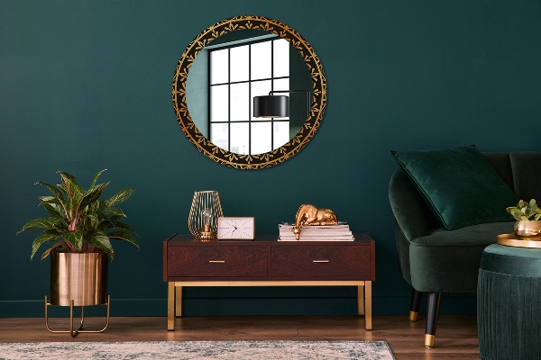 Miroir rond avec décoration Mandala doré