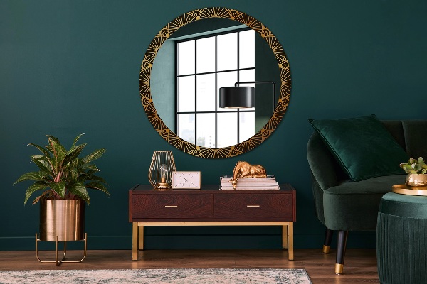 Miroir rond avec décoration Mandala doré