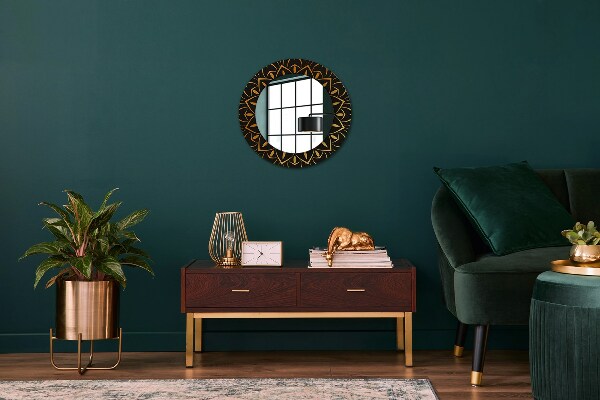 Miroir rond avec décoration Mandala doré