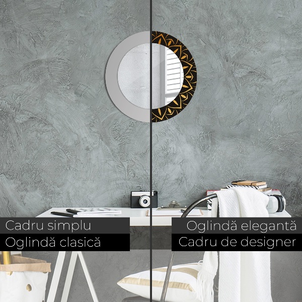 Miroir rond avec décoration Mandala doré