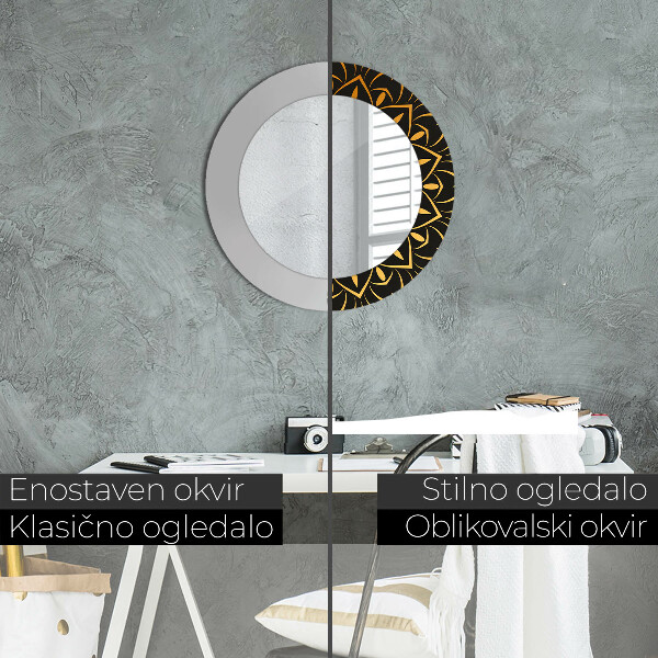 Miroir rond avec décoration Mandala doré