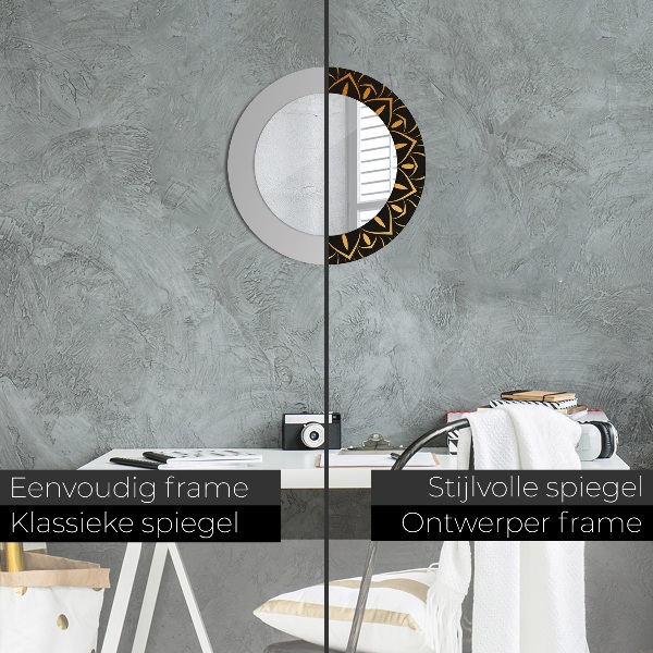 Miroir rond avec décoration Mandala doré