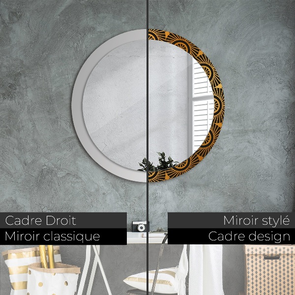 Miroir rond avec décoration Mandala doré
