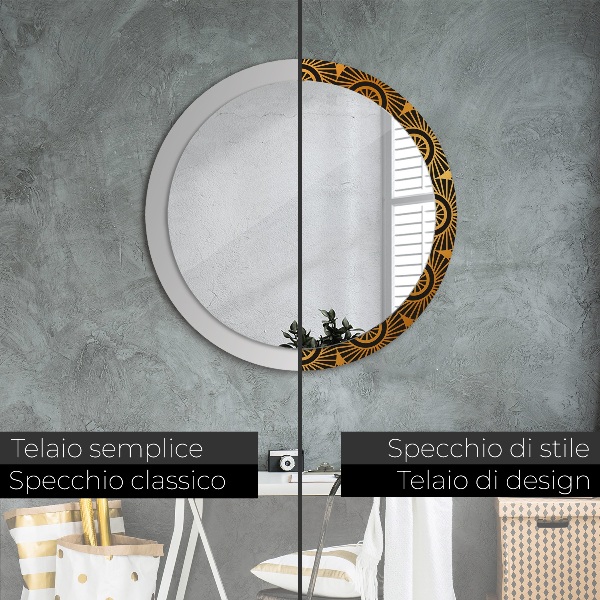 Miroir rond avec décoration Mandala doré