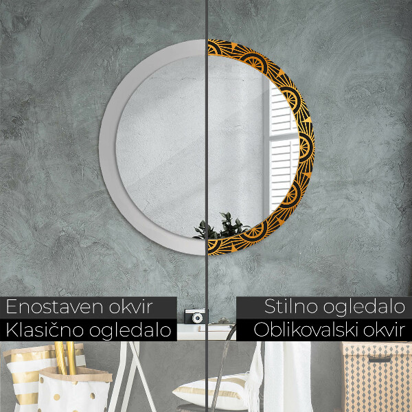 Miroir rond avec décoration Mandala doré