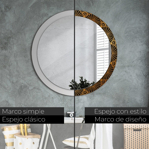 Miroir rond avec décoration Mandala doré