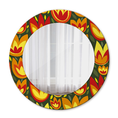 Miroir rond cadre avec impression Tulipes rétro