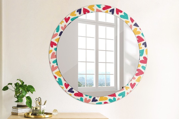 Miroir rond cadre avec impression Coeurs colorés