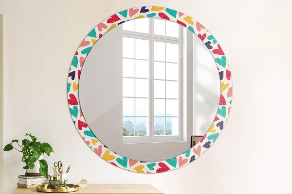 Miroir rond cadre avec impression Coeurs colorés