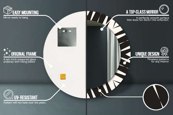 Miroir rond cadre avec impression Géométrie d'abstraction