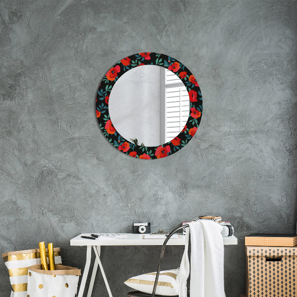 Miroir rond cadre avec impression Graine de pavot