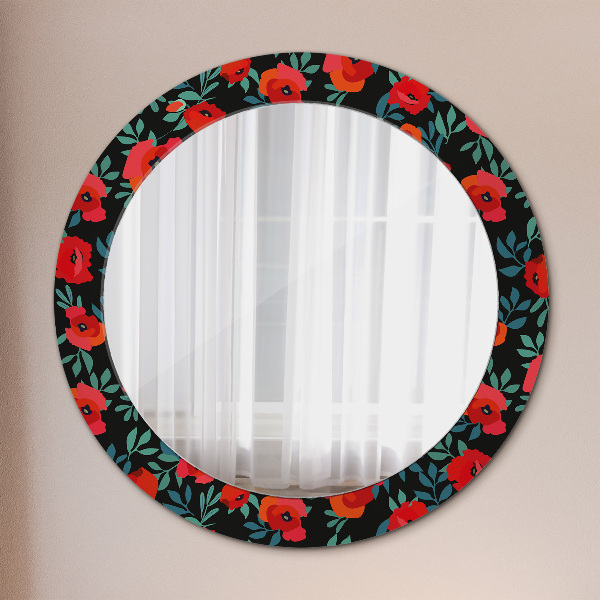 Miroir rond cadre avec impression Graine de pavot