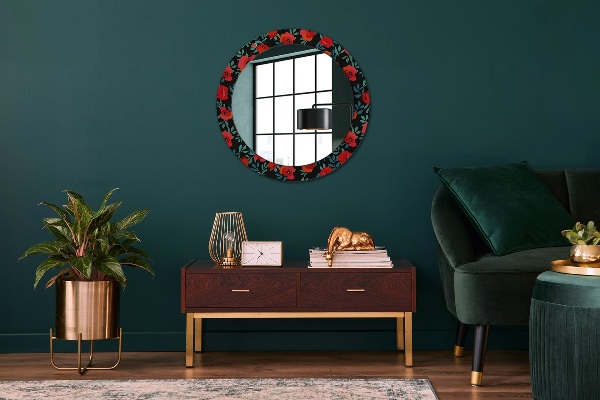 Miroir rond cadre avec impression Graine de pavot