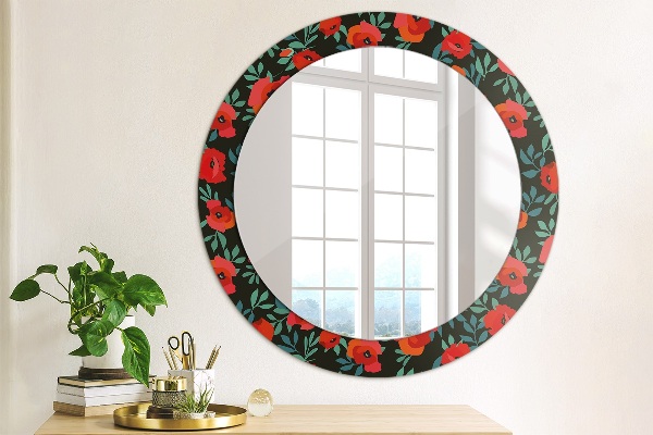 Miroir rond cadre avec impression Graine de pavot