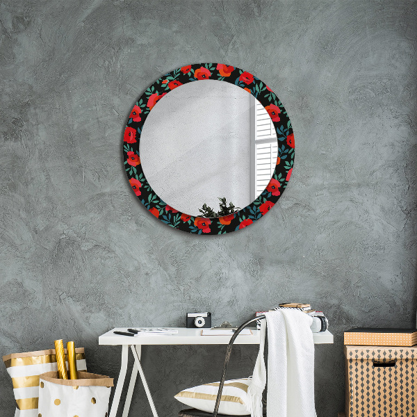 Miroir rond cadre avec impression Graine de pavot