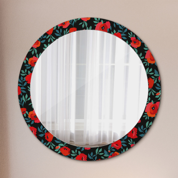Miroir rond cadre avec impression Graine de pavot