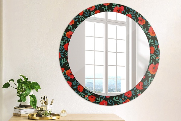 Miroir rond cadre avec impression Graine de pavot