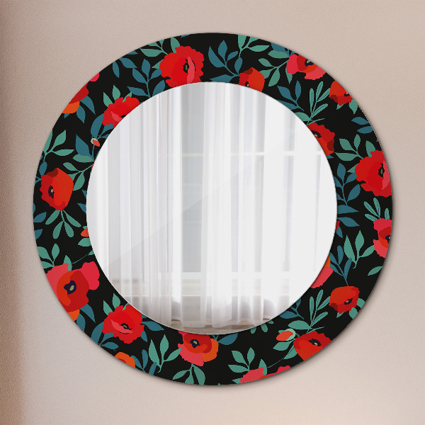 Miroir rond cadre avec impression Graine de pavot