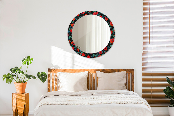 Miroir rond cadre avec impression Graine de pavot
