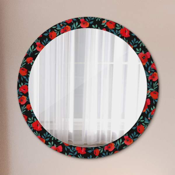 Miroir rond cadre avec impression Graine de pavot
