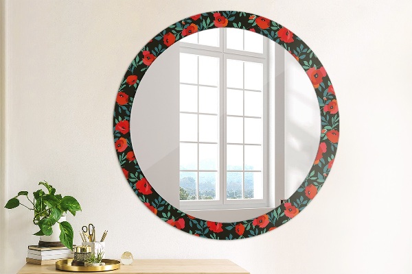 Miroir rond cadre avec impression Graine de pavot