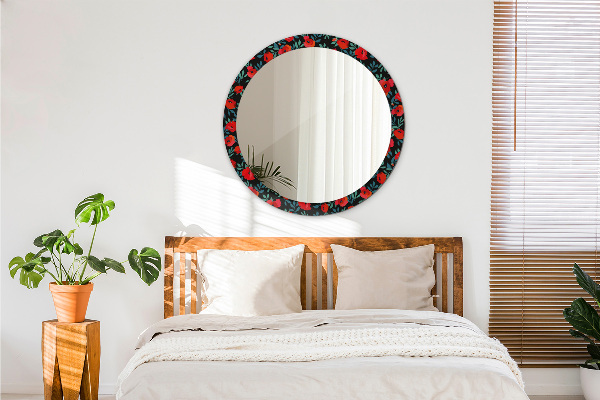 Miroir rond cadre avec impression Graine de pavot