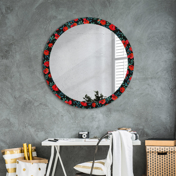 Miroir rond cadre avec impression Graine de pavot