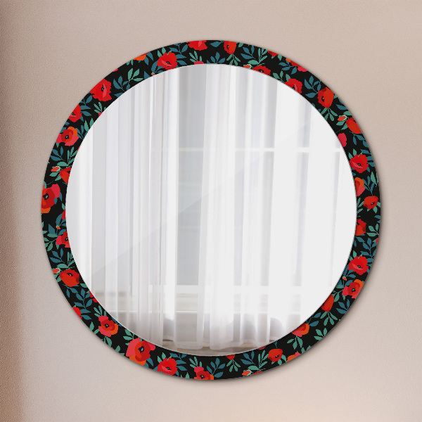 Miroir rond cadre avec impression Graine de pavot