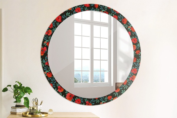 Miroir rond cadre avec impression Graine de pavot
